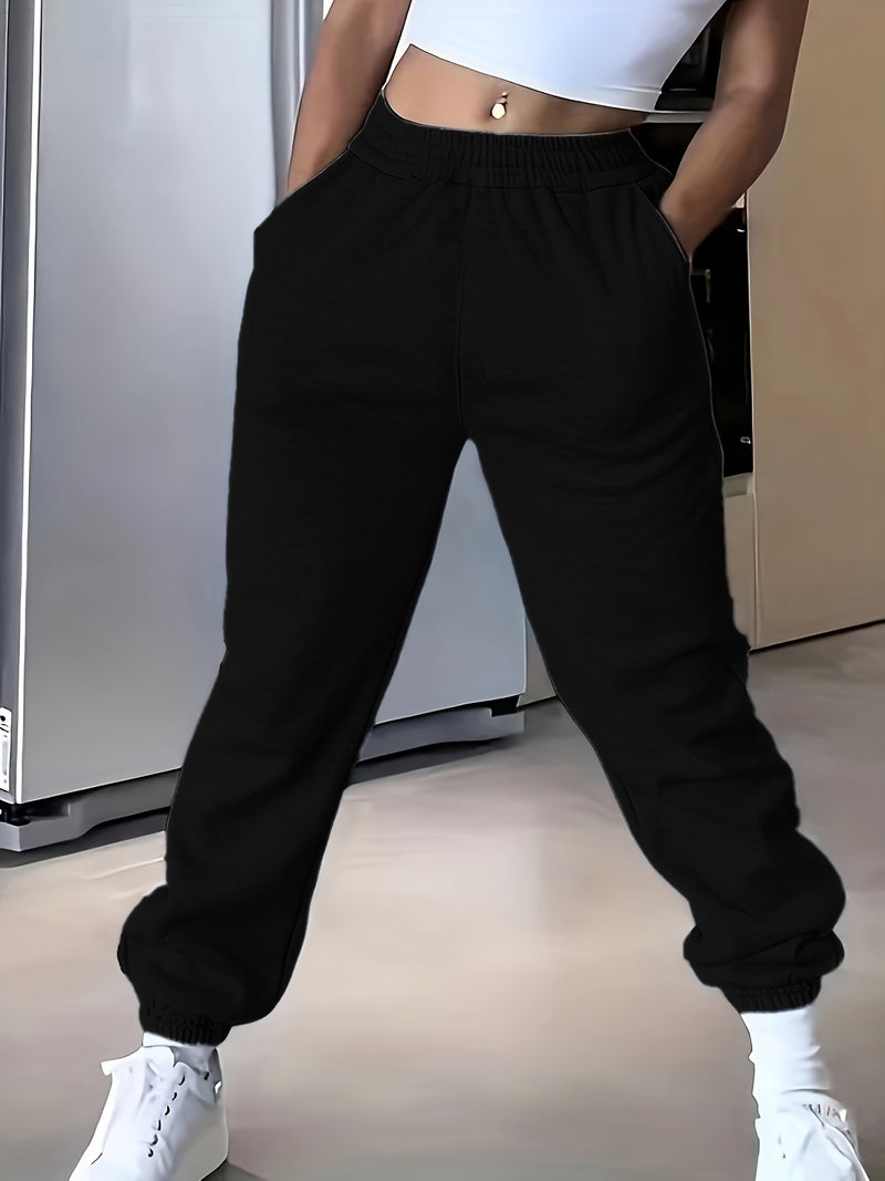 High-Waisted Elastic Jogger Pants for Women - 100% Polyester Casual Style.
