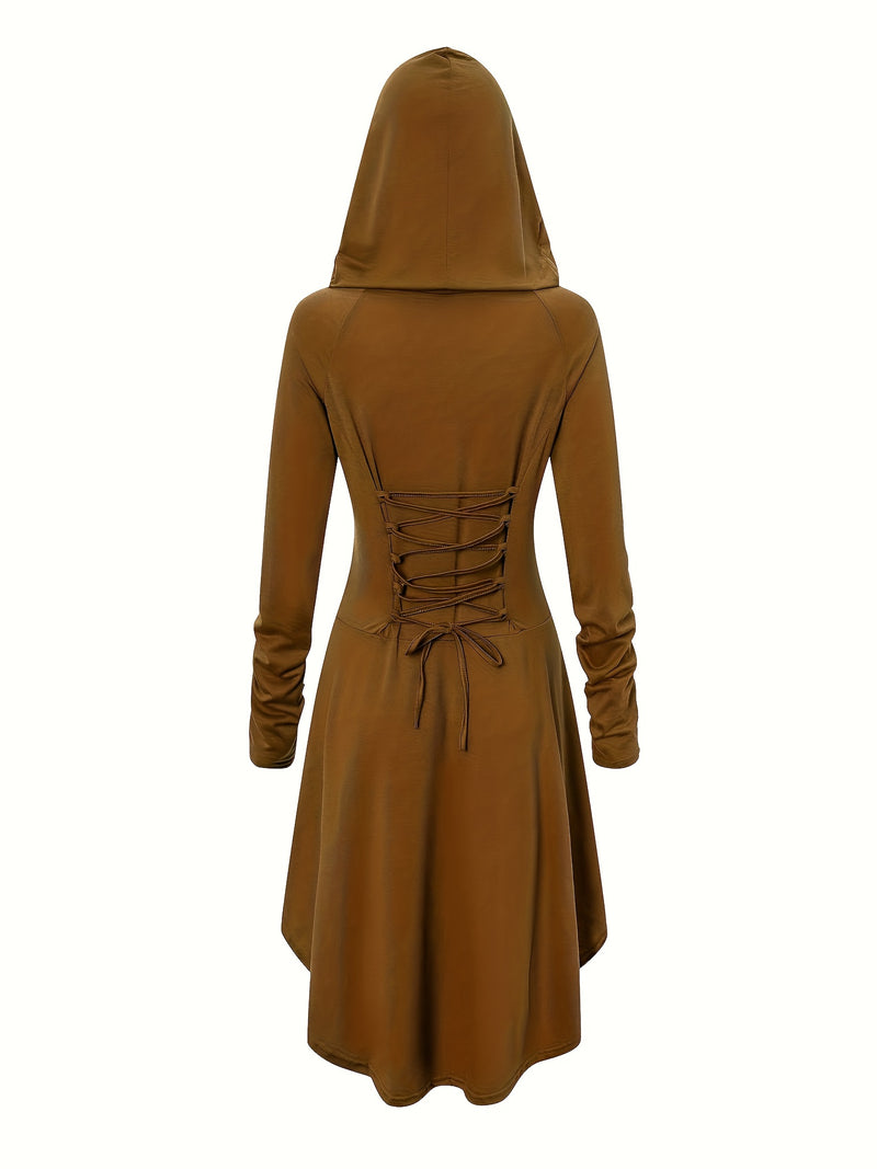 Women's Solid Color Tie-Up Asymmetrical Dress.