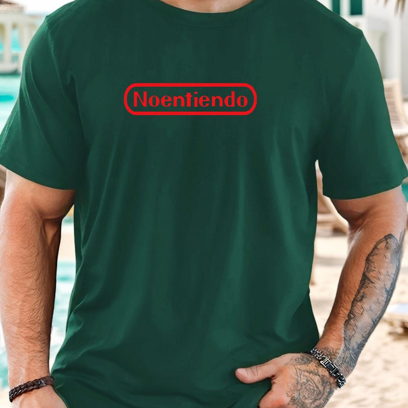 Men's Spanish "No Entiendo" Print Solid Color Casual T-Shirt.