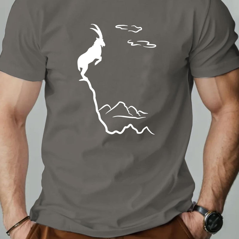 Men's Old Goat English Pattern Summer Casual Round Neck Short T-Shirt.