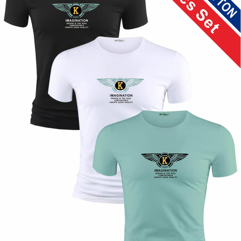 3pcs Men's Casual Short-sleeve Cotton Crew Neck T-shirt Set.
