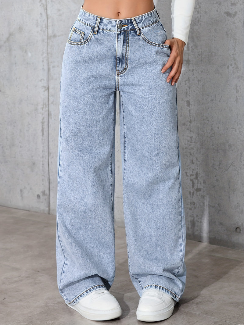Women's High-Waisted Minimalist Versatile Vintage Wide-Leg Jeans.