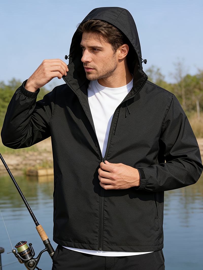 Spring Men'S Sports Jacket | Long Sleeve, Hooded, Zipper Closure.