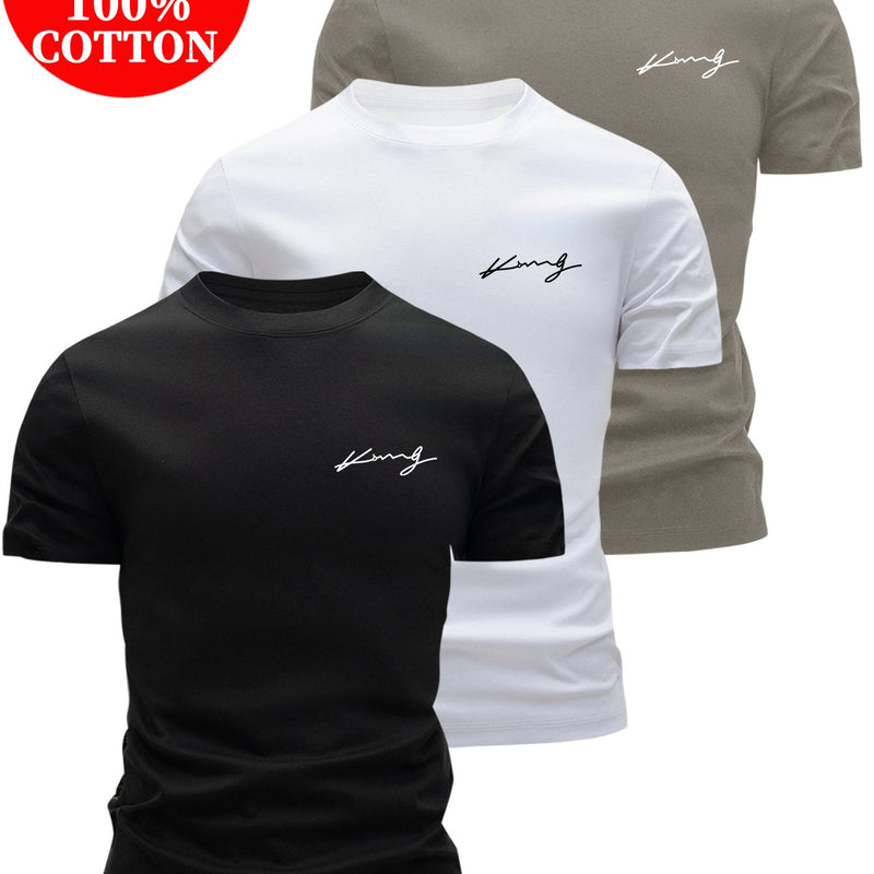 3pcs Cotton T-Shirts, Men's Crew Neck Short Sleeve Tees.