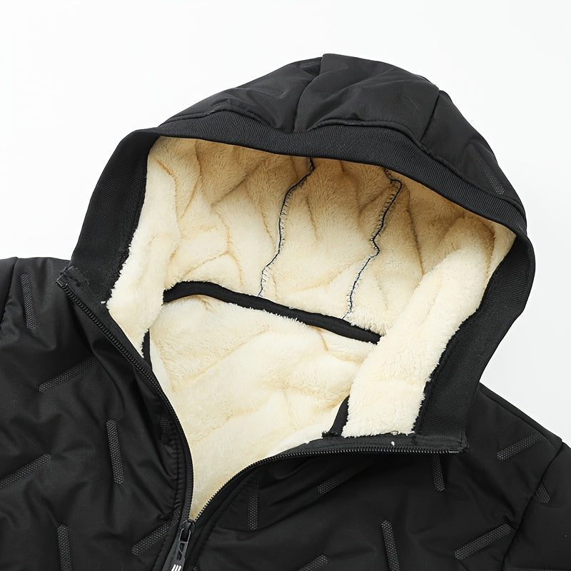 Men's Hooded Jacket, Autumn/Winter Fleece-Lined Warm Padded Coat.