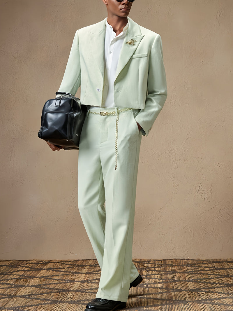 Men's Fashion Green Loose Short Top Two-Piece Set.