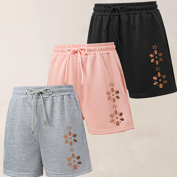 3pcs Women's Elegant Casual Jogger Shorts - Geometric Print.