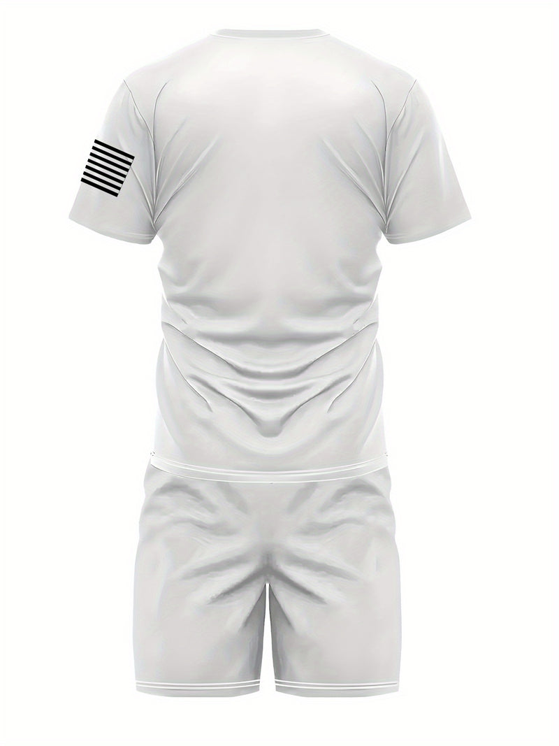 2pcs Men's Casual Fashion Set, Round Neck Short Sleeve T-Shirt.