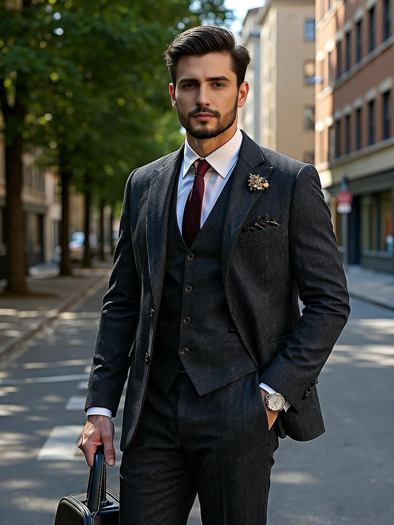 Men's 3pcs Premium Suit: Jacket, Vest, and Trousers Elegant Formal Wear.