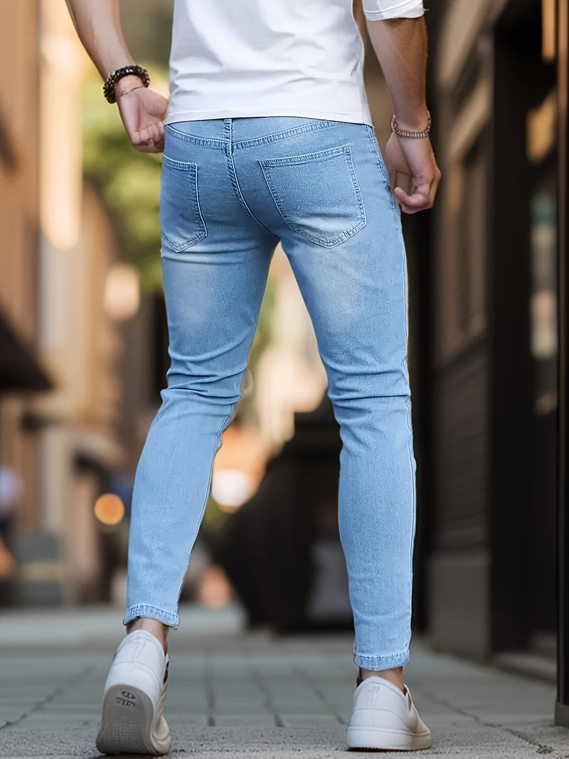 Fashionable blue stretch Men's jeans.