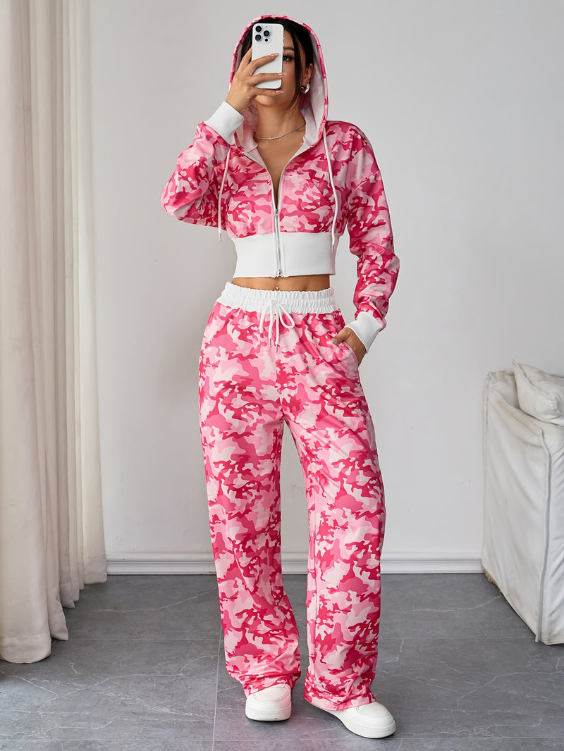 Women's Two-Piece Set, Spring/Autumn Long Sleeve Hooded.