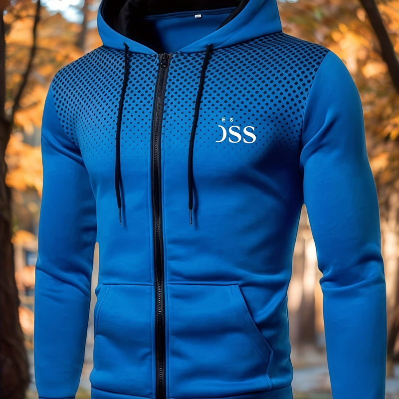 Men's Autumn Print Zip-Up Hooded Sweatshirt.