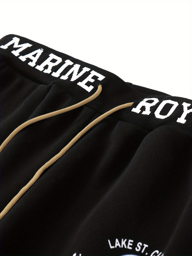 Men's Hooded Sweatshirt with Letter Print, Two-Piece Sports Running Outfit.