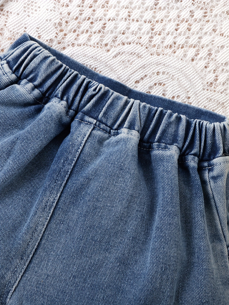 Girls' Denim Print Shorts, Versatile And Stylish.