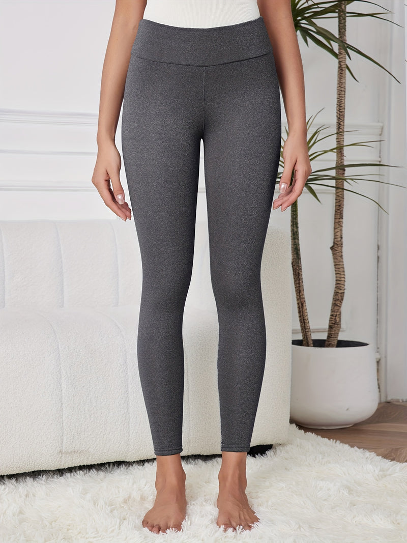 3pcs -Lined Solid Color Skin-Tight Leggings, Autumn/Winter.
