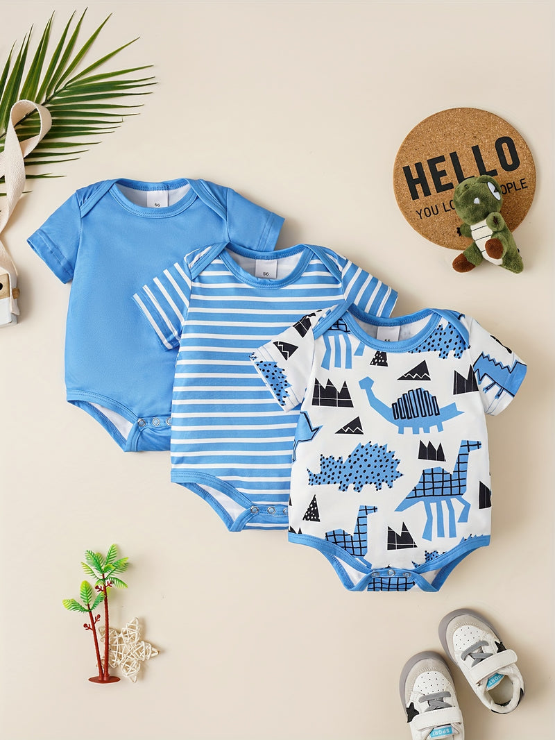Baby 3pcs Printed Short Sleeve Triangle Bodysuit Cute Crawling Suit.