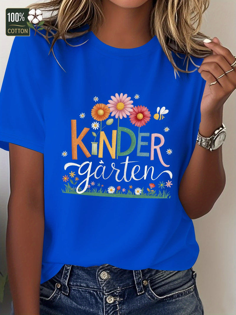 Kinder Garten With Playful Flowers Pure Women'S T-Shirt.