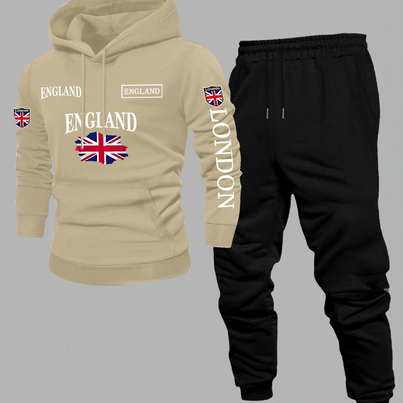 Men'S Print 2pcss Set, Casual HoodedSweatshirt and Joggers Suit.