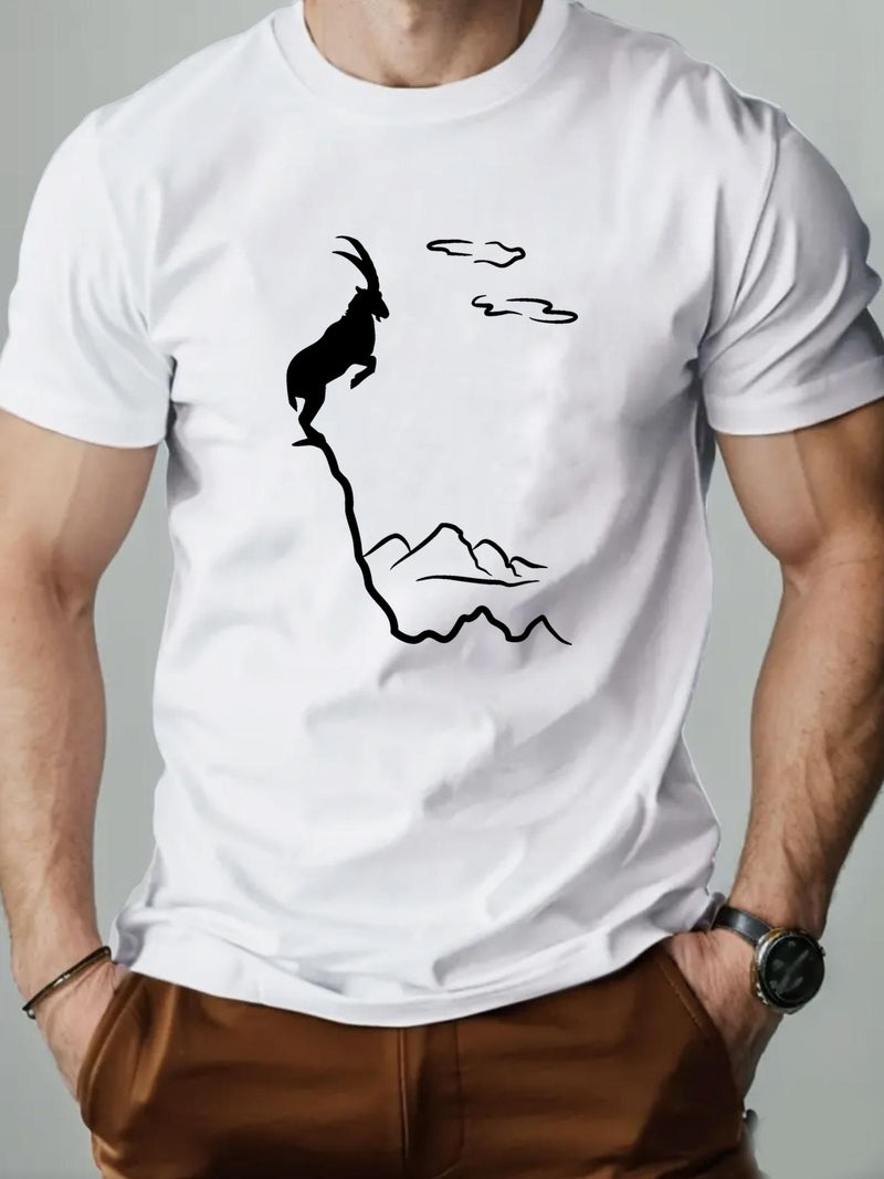 Men's Old Goat English Pattern Summer Casual Round Neck Short T-Shirt.