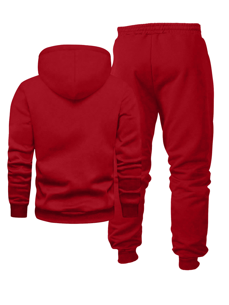 Men's Fashion Slogan Hoodie Four-Piece Set with Drawstring Elastic.