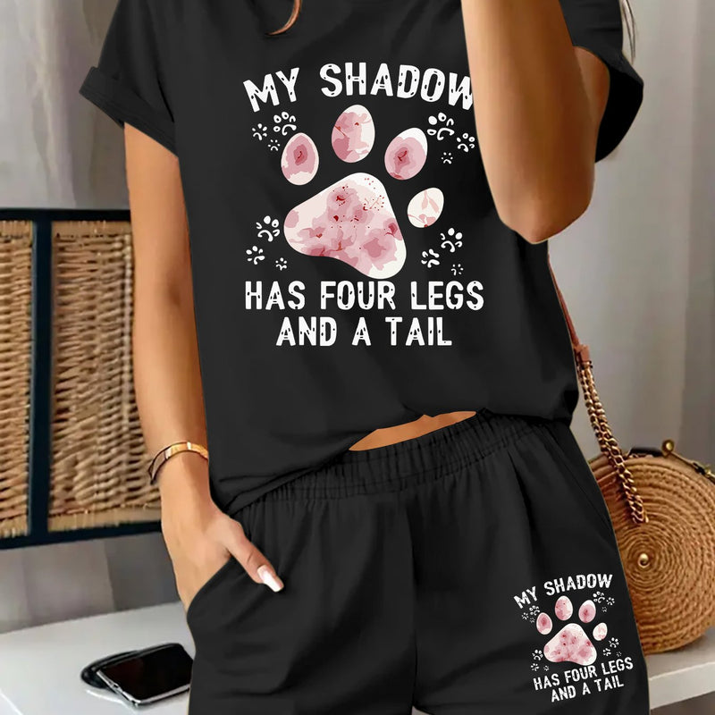 Women’s Graphic Print Two Piece Set, Short Sleeve T-shirt & Shorts.