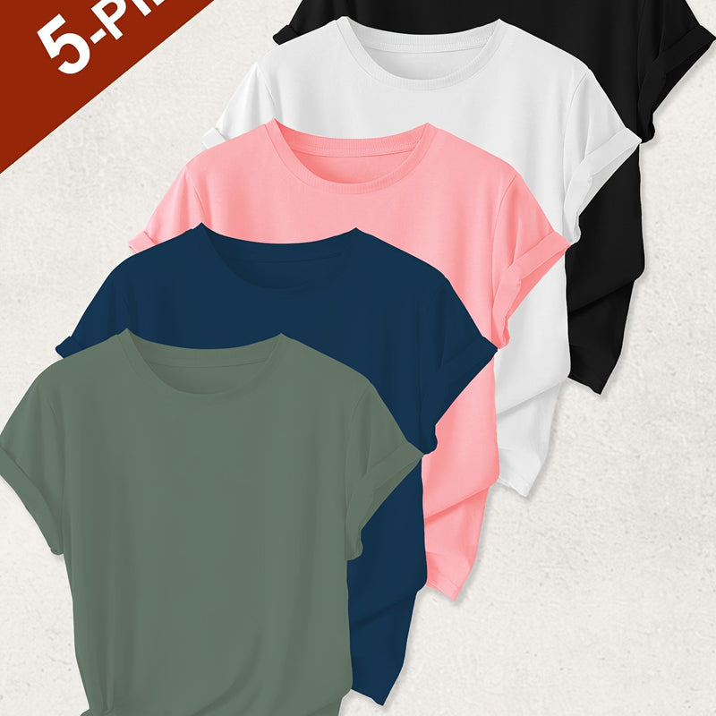 5pcs Women’s Solid Color Pure T-Shirts.