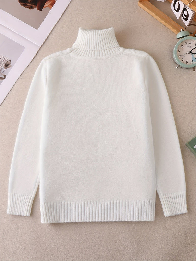 Kids High Neck Sweater for Boys and Girls, Solid Color Knitwear.