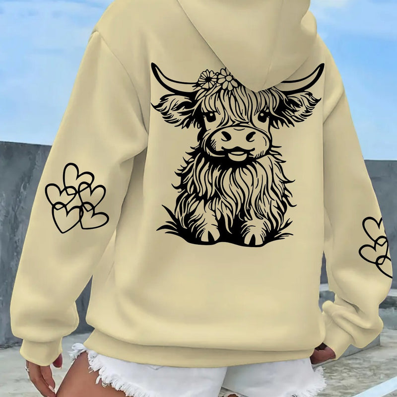 Women's Highland Cow Print Hoodie.