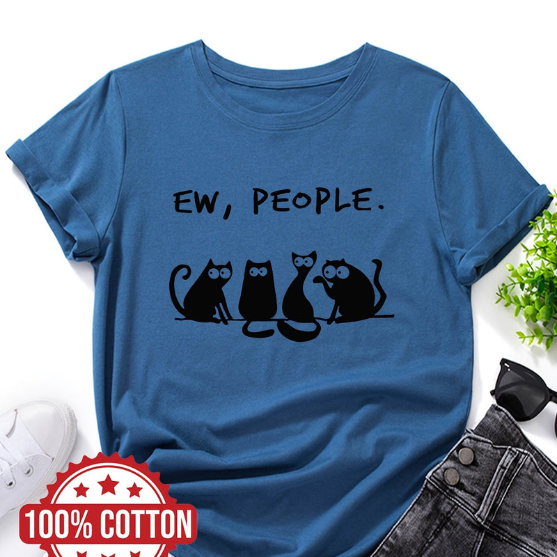 Women’s cat Print Ladies' T-shirt Casual Top for Summer & Spring.