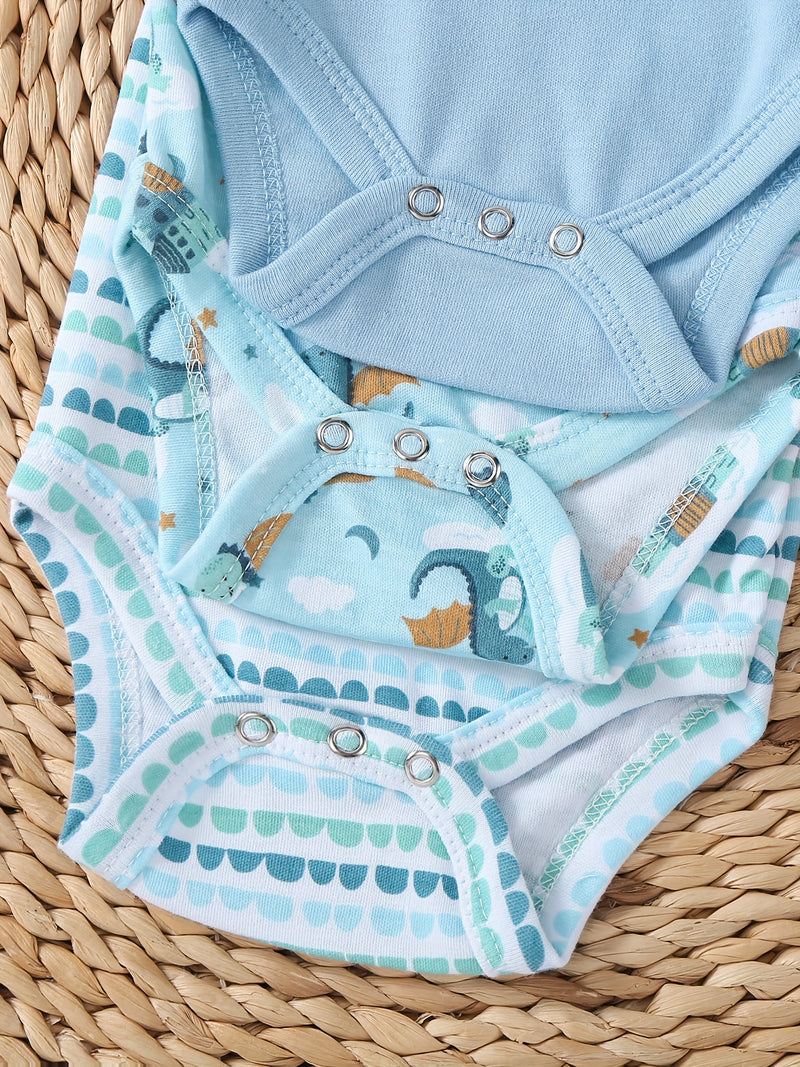 3pcs Newborn Baby Dinosaur Embroidered Bodysuits.