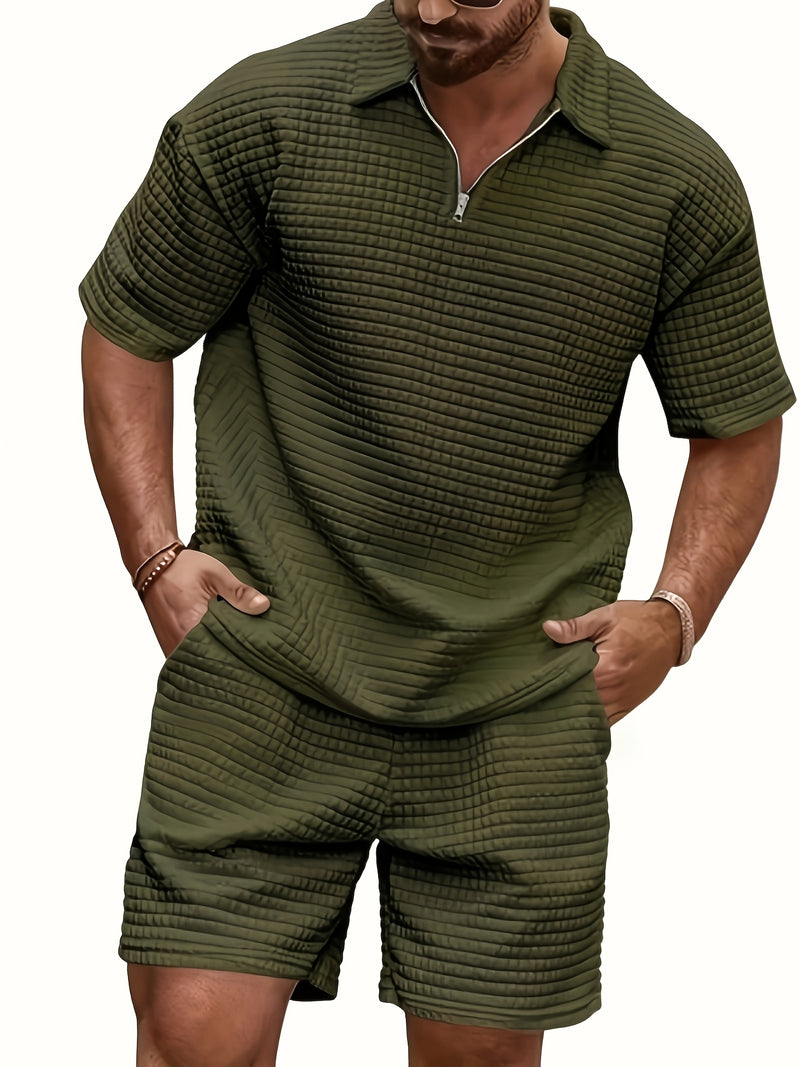 2pcs Men's summer sports set - Waffle Fitness T-shirt and shorts.