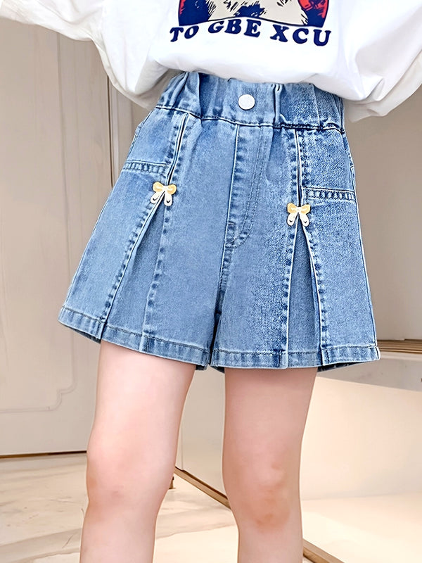 Girls' Denim Shorts! Soft, Washed Denim Fabric Is Skin-Friendly And Breathable.