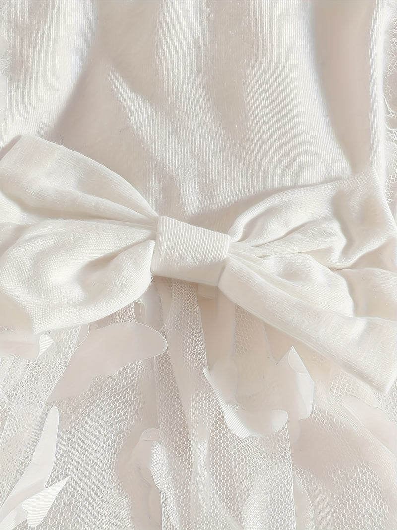 Newborn Baby Girl White Christening Gown Long-Sleeved Dress.