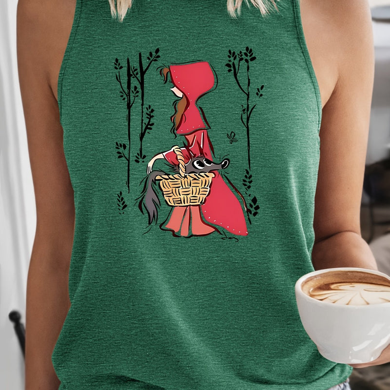 Women's Vintage Little Red Riding Hood & Wolf Print Tank Top.
