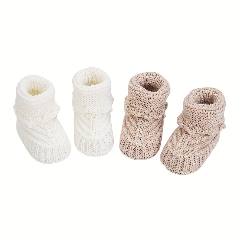 2Pairs/Pack 0-12m Baby Knit Socks Solid Crochet Walking Socks.