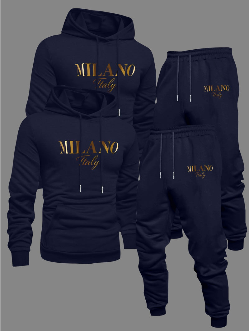 Men's Fashion Slogan Hoodie Four-Piece Set with Drawstring Elastic.