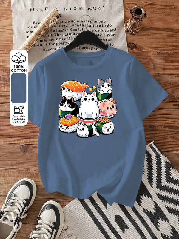 Women's Summer Casual Short Sleeve Round Neck T-Shirt.