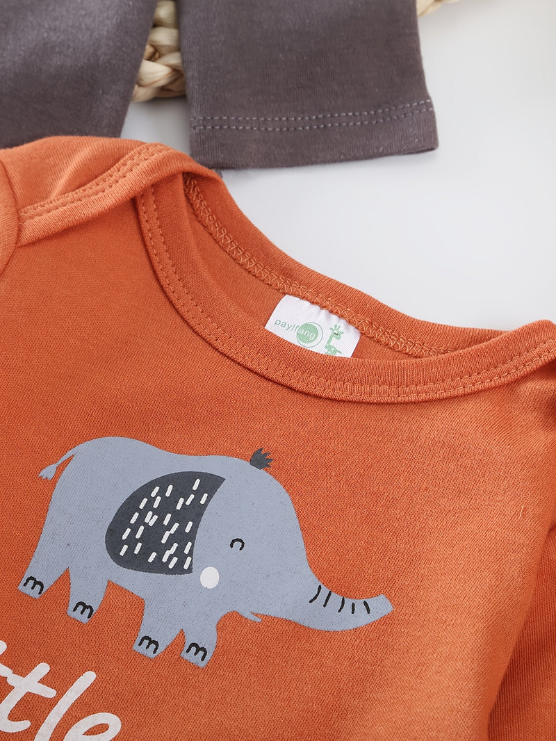 Three-Piece Set New Autumn And Winter Long-Sleeved Lion Elephant Cartoon.