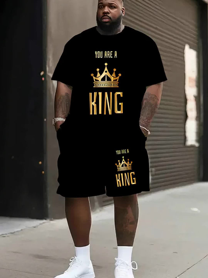 Plus Size Men's 'You Are The King' Print Fashion Crew Neck.