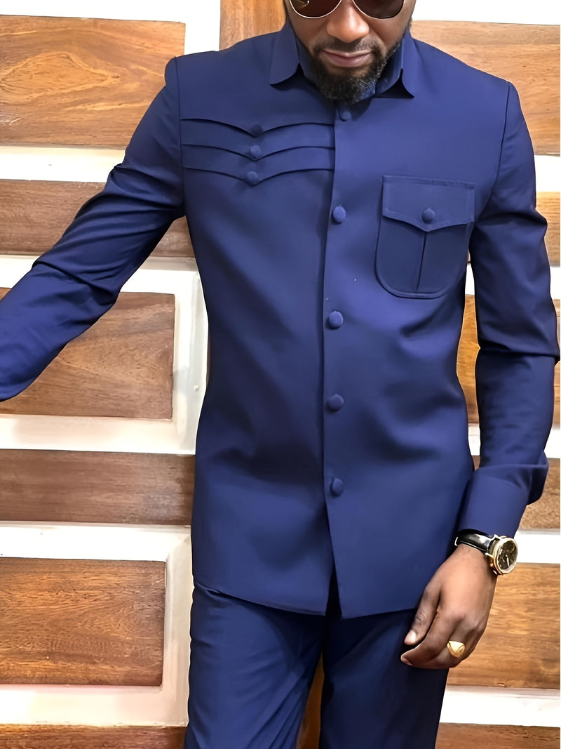 Men's Simple 2pcs Suit Set, Lapel Collar, Button Details.