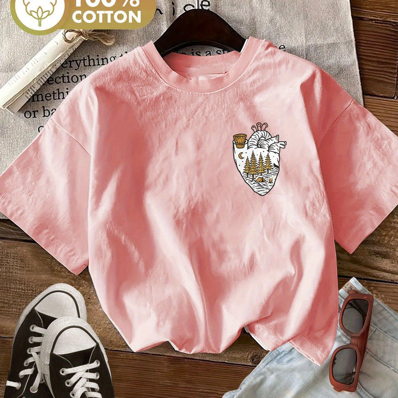 Women’s Graphic Print T-shirt, Short Sleeve Crew Neck.