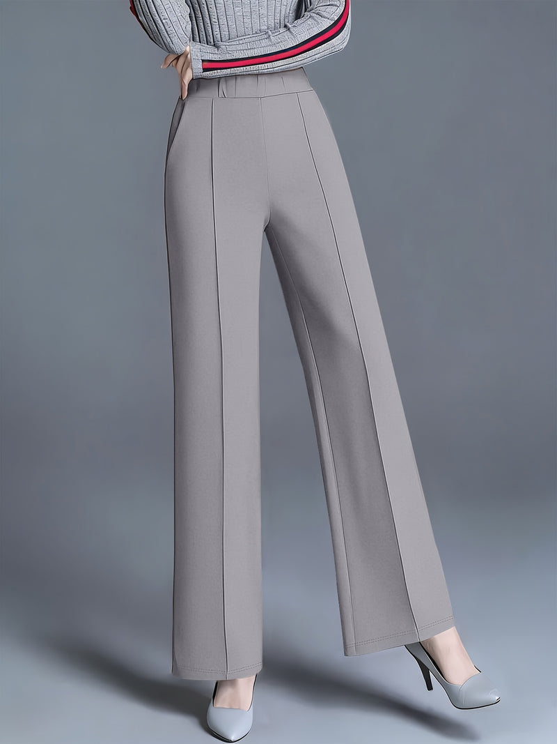 Women's Elegant High Waisted Slanted Pocket Wide Leg Pants.