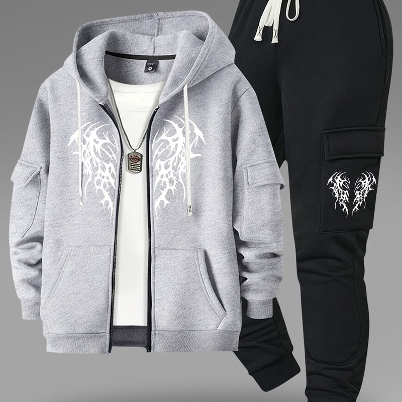 Men’s New Trendy Fashion Zip-Up Hoodie and Loose Cargo Pants.