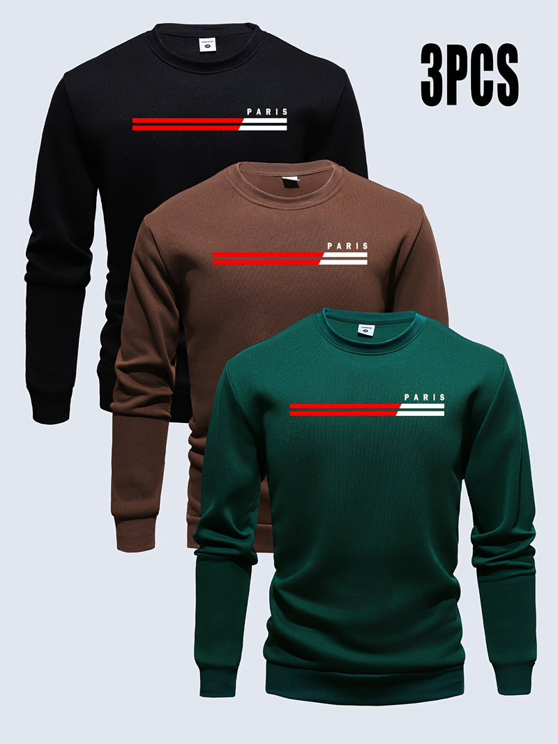 3pcs mixed color Men's autumn and winter round neck sweatshirt.