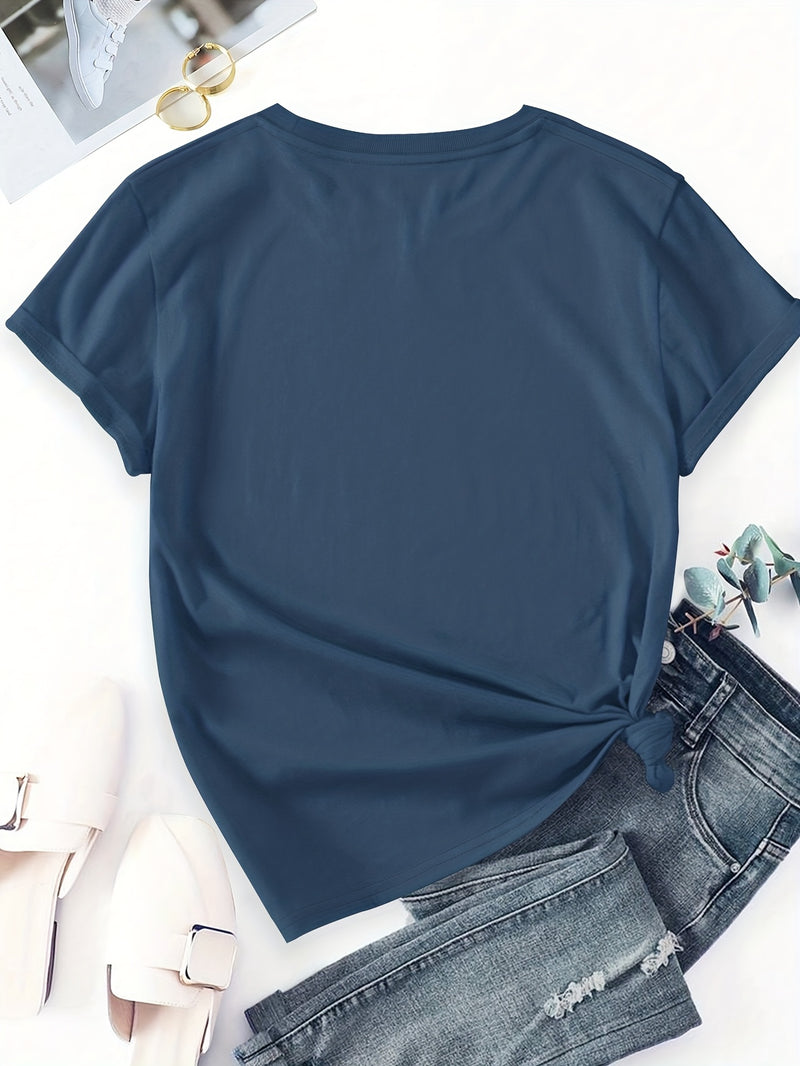 Women's Casual Short Sleeve T-Shirt with Dog Silhouette & Paw Print Graphic.
