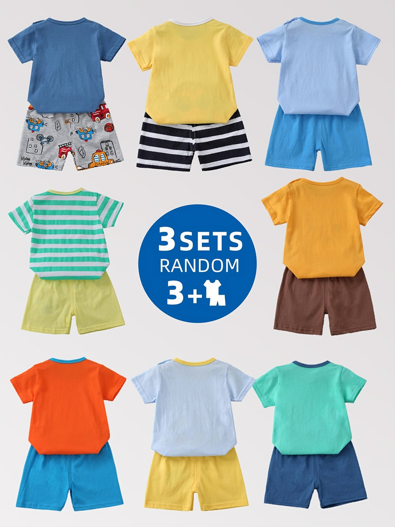 3pcs Cute Casual Pure Cotton Short-Sleeve and Shorts Set.