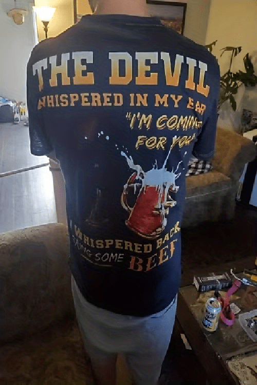 Men's T-Shirt with Slogan And Graphic, Black Crew Neck, 3D Print.