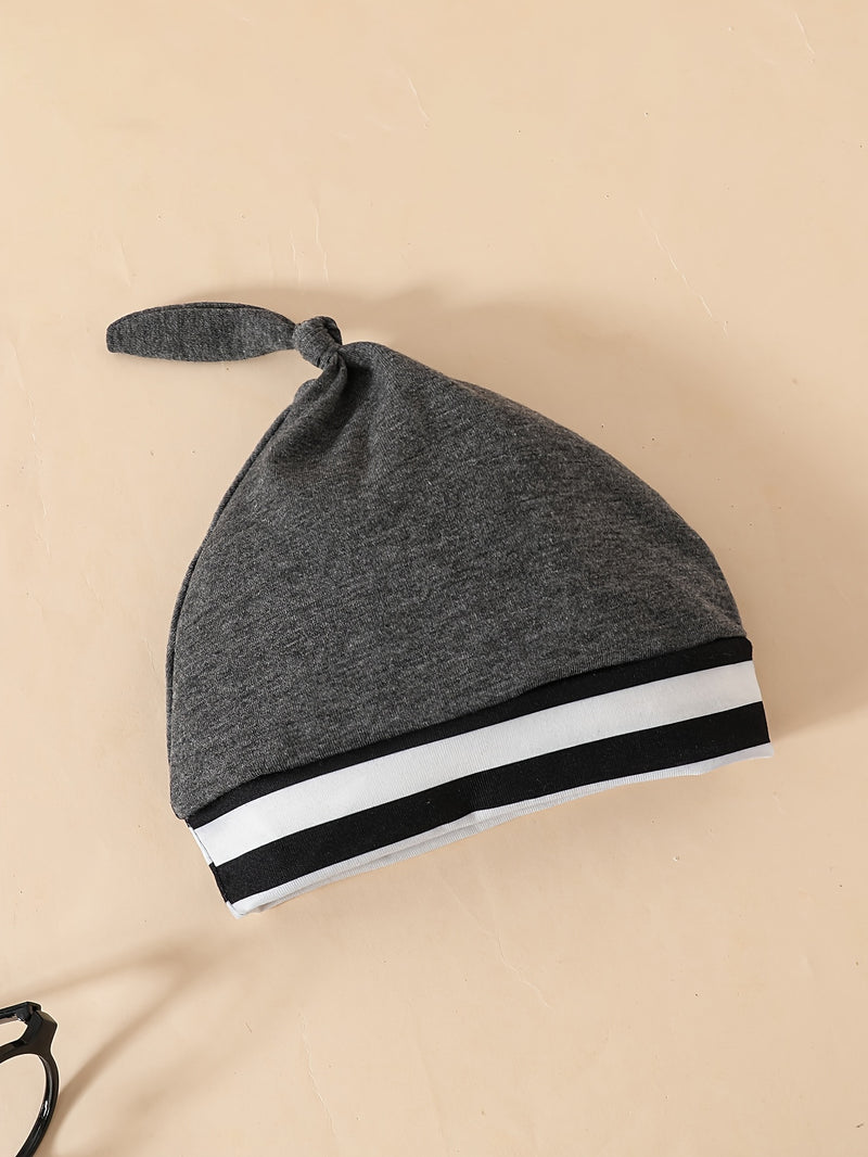 Long-sleeve Letter Print Romper + Striped Pants + Hat Three-piece Set.