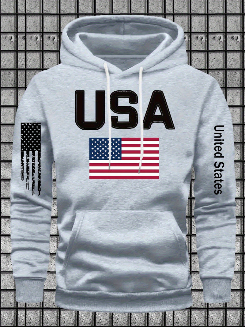Men's Casual Versatile Stylish Hoodie with USA Letter Print.