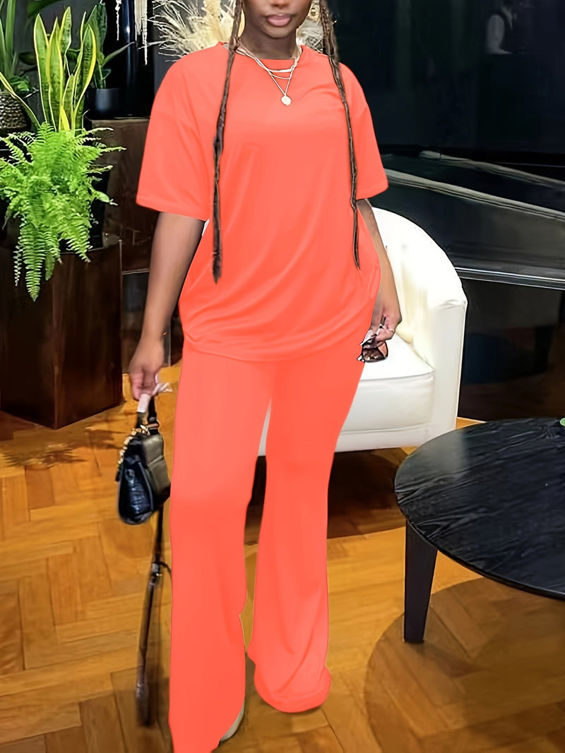 Womens Cross-Border Foreign Trade Loose T-Shirts, Long Wide-Leg Pants.